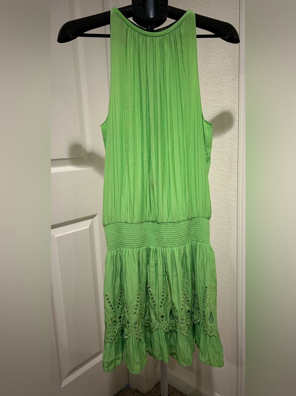 Ramy Brook Lime Green Sleeveless Dress with Eyelet Hem